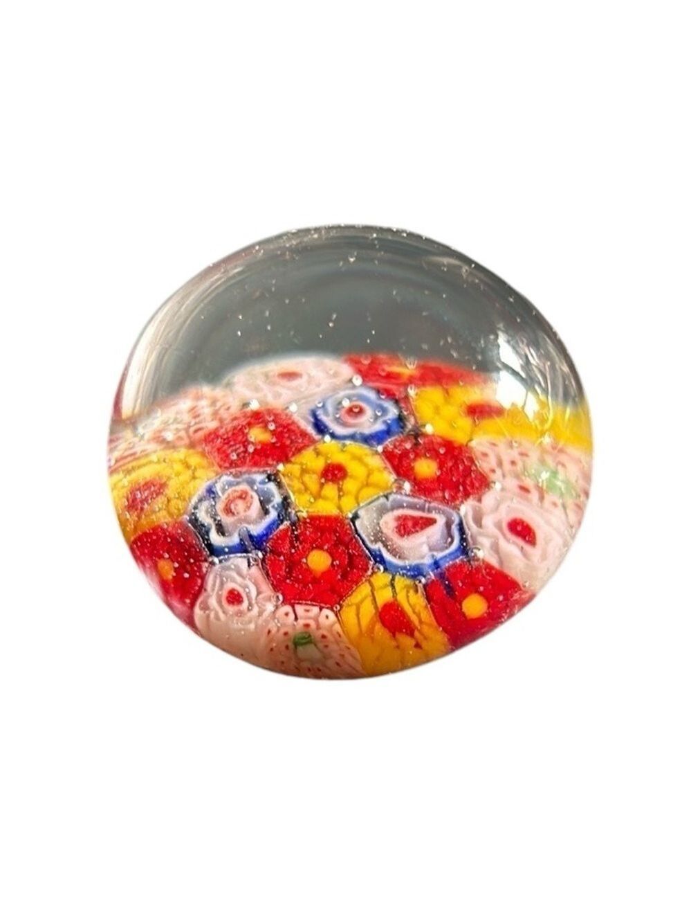 Vintage Small Art Glass 1.75” Round Millefiori Paperweight